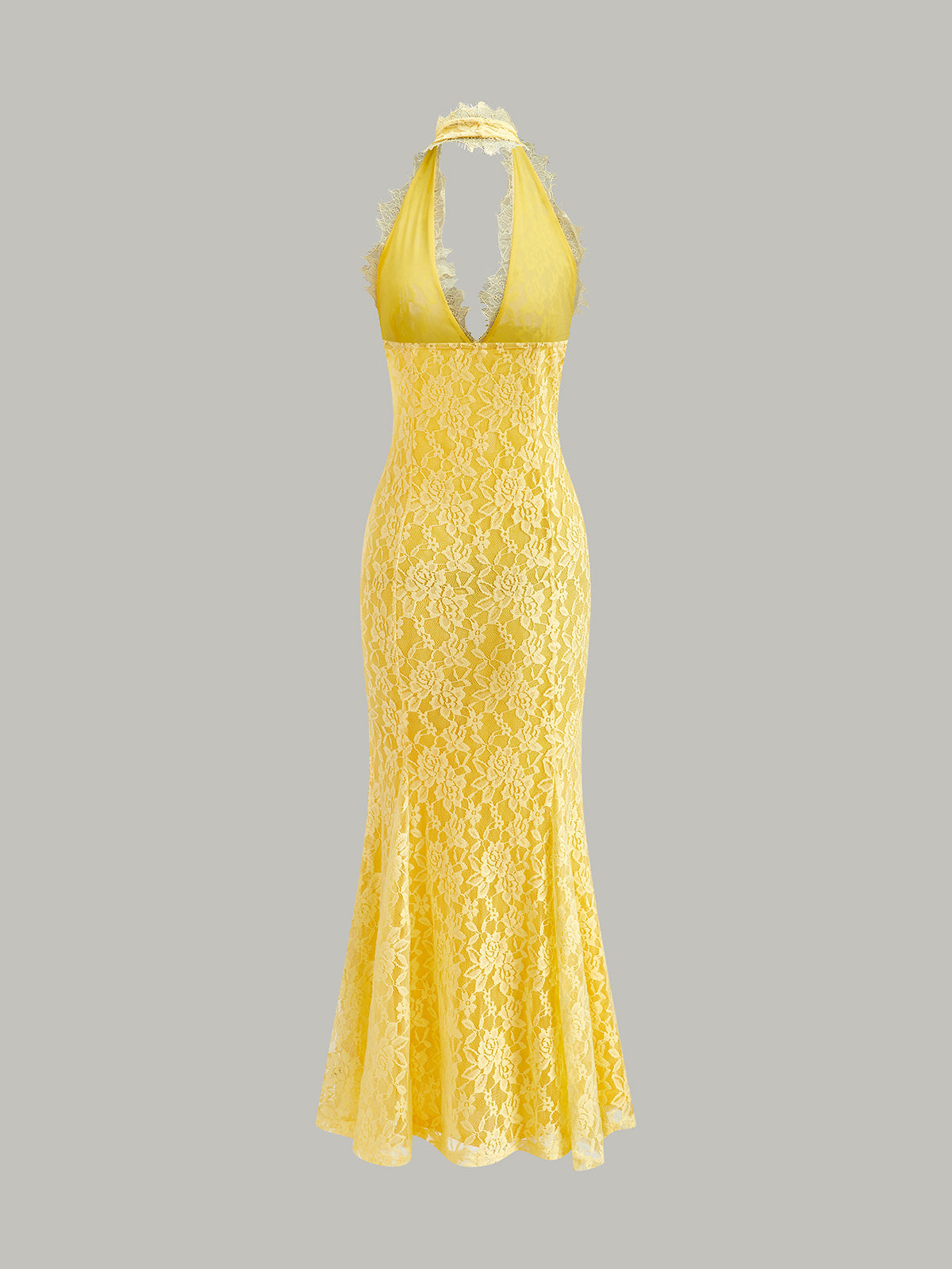 Halter Yaka Çiçekli Dantel Elbise