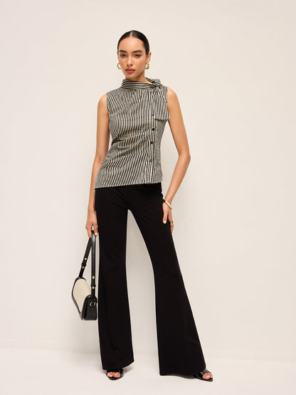 Asimetrik Yaka Gingham Düğmeli Üst