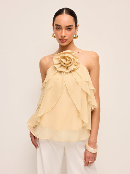 Çiçekli Volanlı Askılı Üst