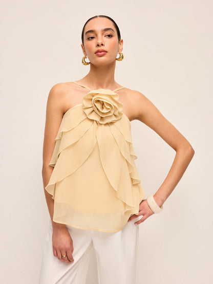 Çiçekli Volanlı Askılı Üst