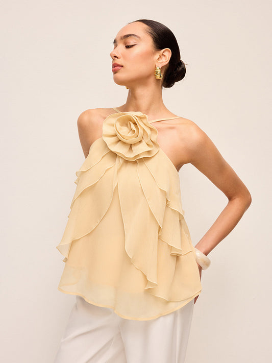 Çiçekli Volanlı Askılı Üst