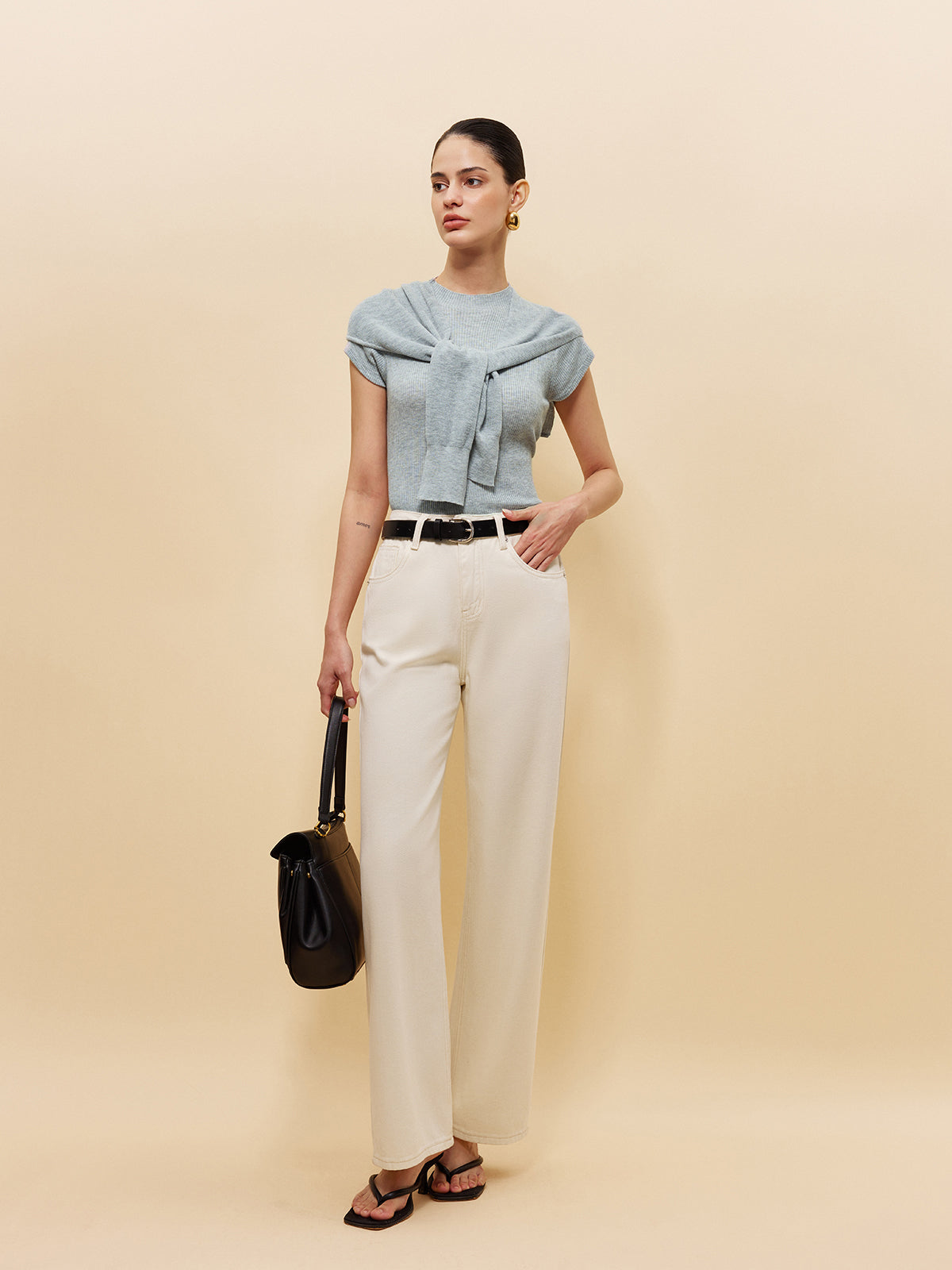 Yün Karışımlı, Şal Detaylı, Kaburga Örgü Üst