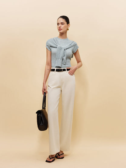 Yün Karışımlı, Şal Detaylı, Kaburga Örgü Üst