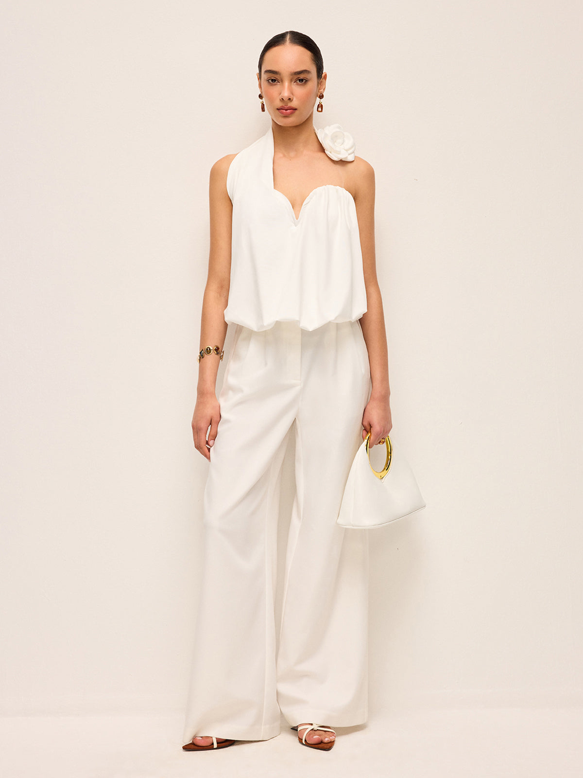 3D Çiçek Desenli Askılı Üst