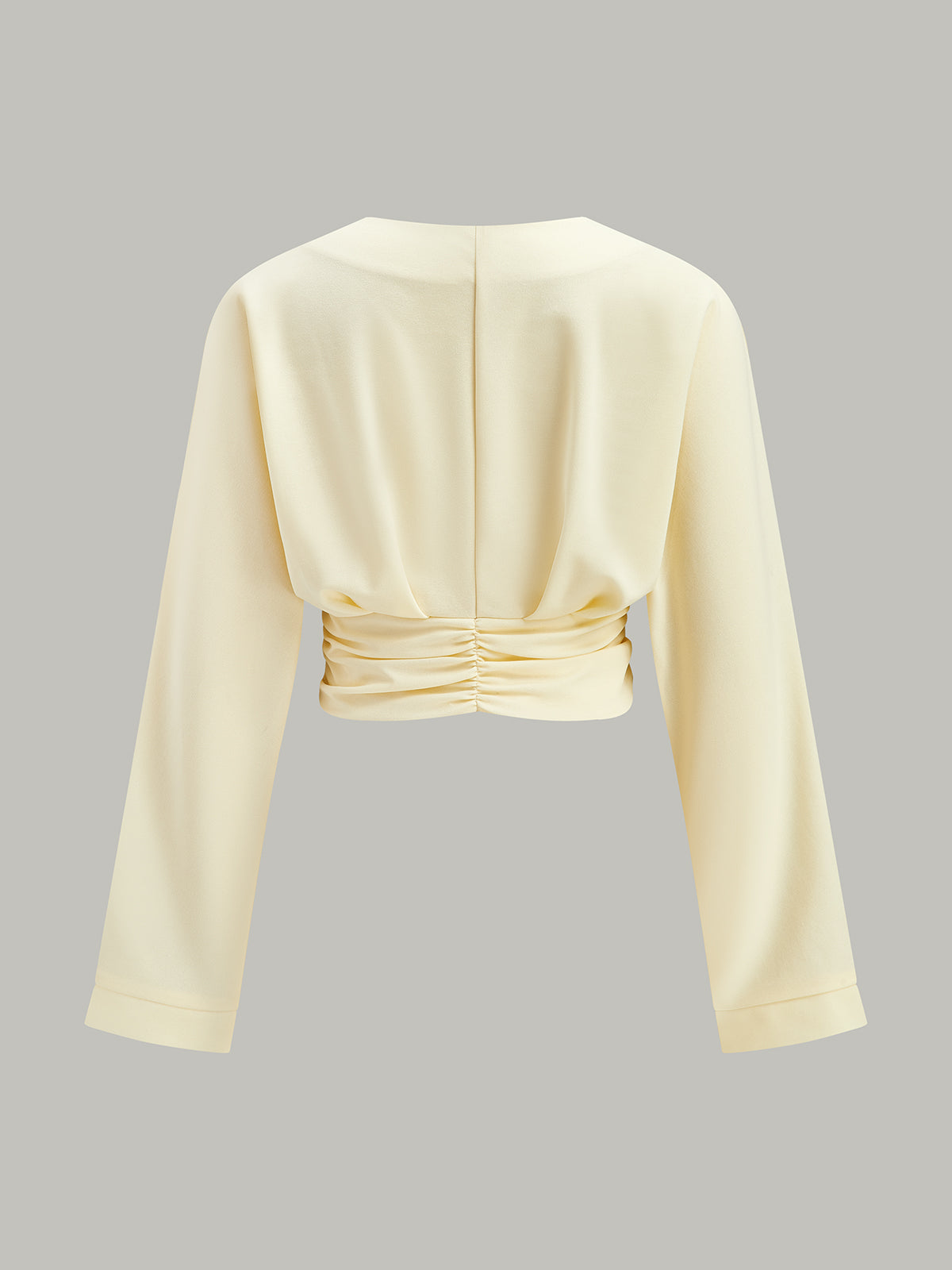 V Yakalı Büzgülü Bel Dekor Düğmeli Kırpılmış Bluz