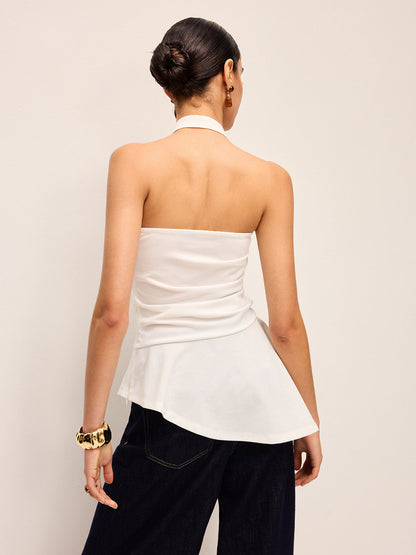 Zincir Detaylı Halter Yaka Peplum Üst