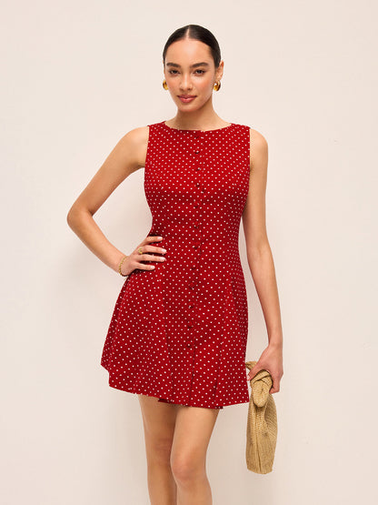 Puantiyeli Kolsuz Bağcıklı Elbise