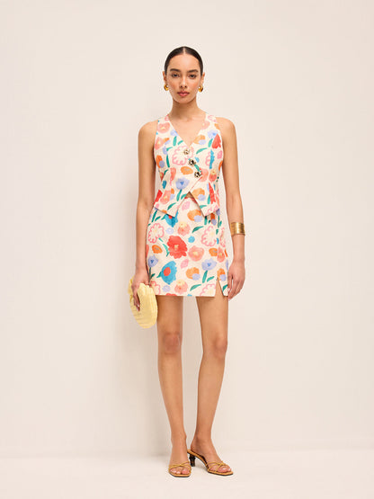 Çiçek Düğme Detaylı Etek Takımı