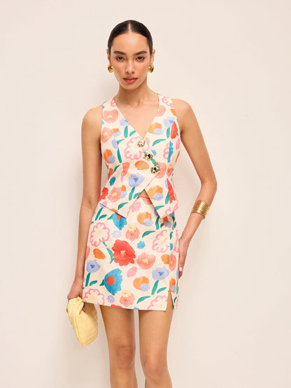 Çiçek Düğme Detaylı Etek Takımı