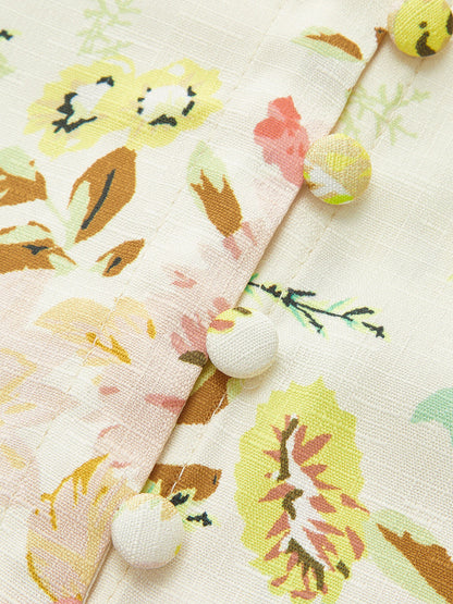 Çiçek Desenli Düğme Detaylı Kemerli Elbise