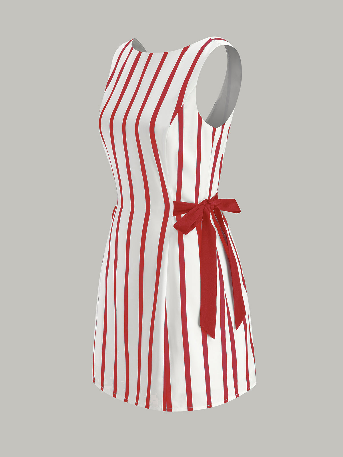 Çizgili Sırtı Açık Çift Taraflı Fiyonklu Fermuarlı Elbise