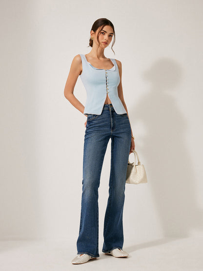 Önü Düğmeli Dantelli Üst