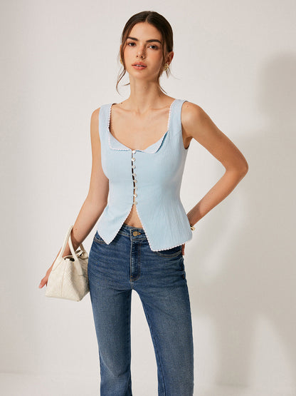 Önü Düğmeli Dantelli Üst