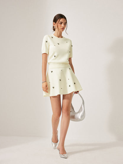 Yüksek Bel Metal Detaylı Kazak Etek