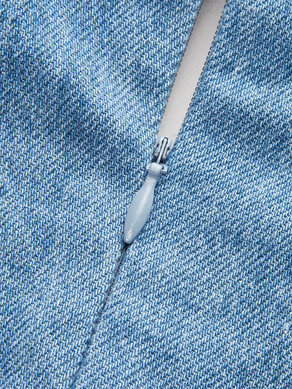 Halter Yaka Toka Detaylı Kot Elbise