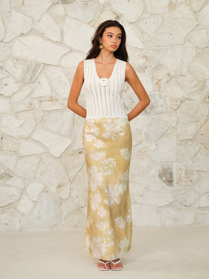 Çiçek Desenli Kolsuz Kazak Yelek