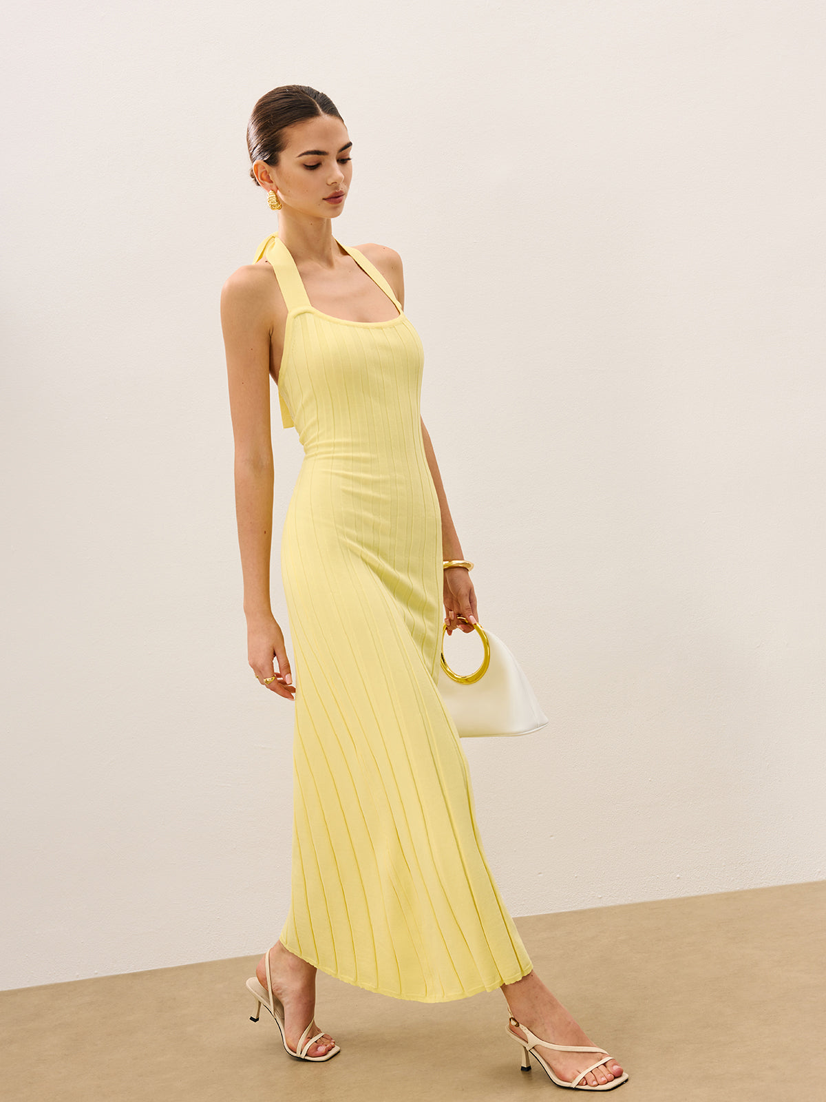 Halter Yakalı Ribana Örgü Elbise