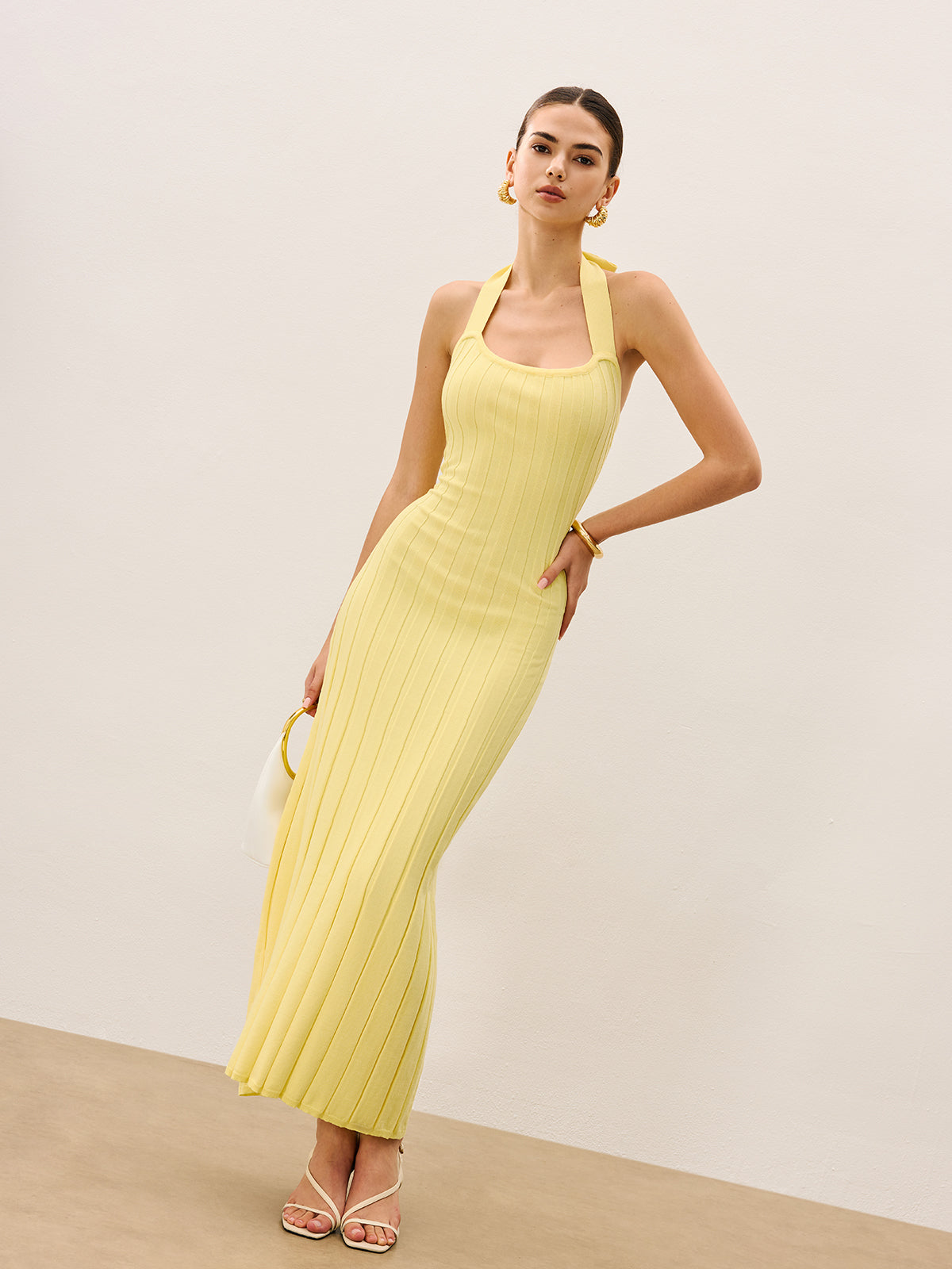 Halter Yakalı Ribana Örgü Elbise