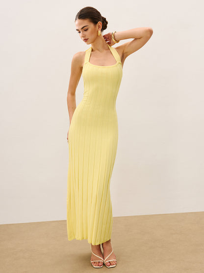 Halter Yakalı Ribana Örgü Elbise