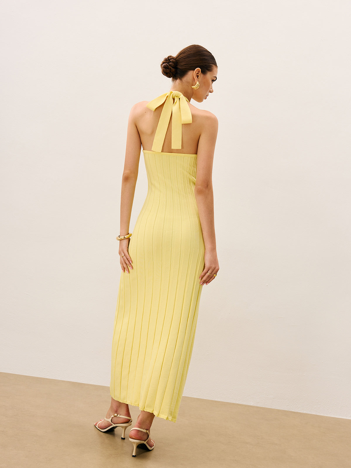 Halter Yakalı Ribana Örgü Elbise