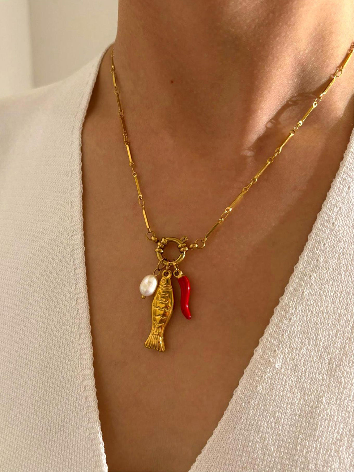 Balık ve Acı Biber Kolye Bağlantı Zinciri