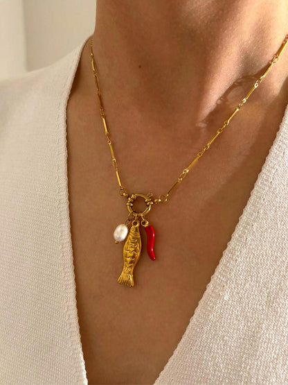 Balık ve Acı Biber Kolye Bağlantı Zinciri