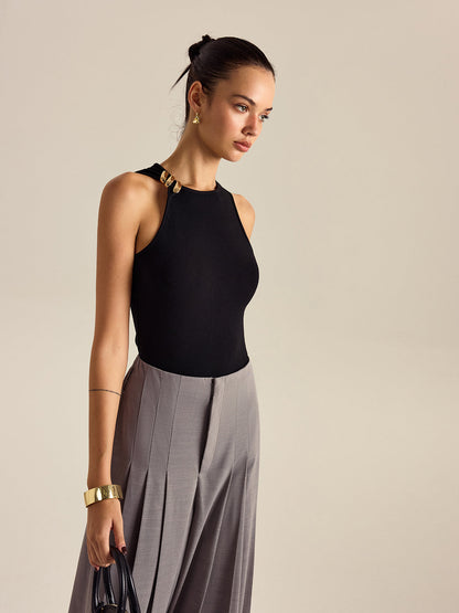 Metal Dekorlu Kolsuz Üst