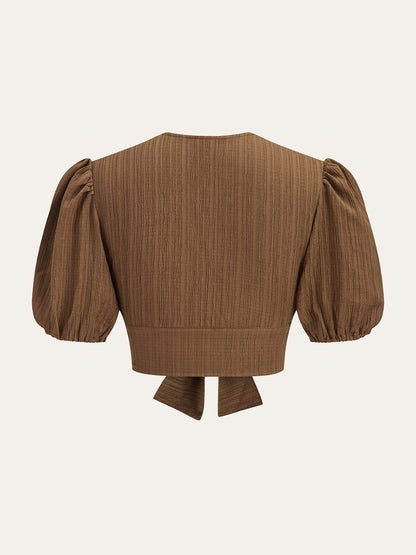 Puf Kollu Kısa Üst ve Büzgülü Bel Midi Etek Takımı