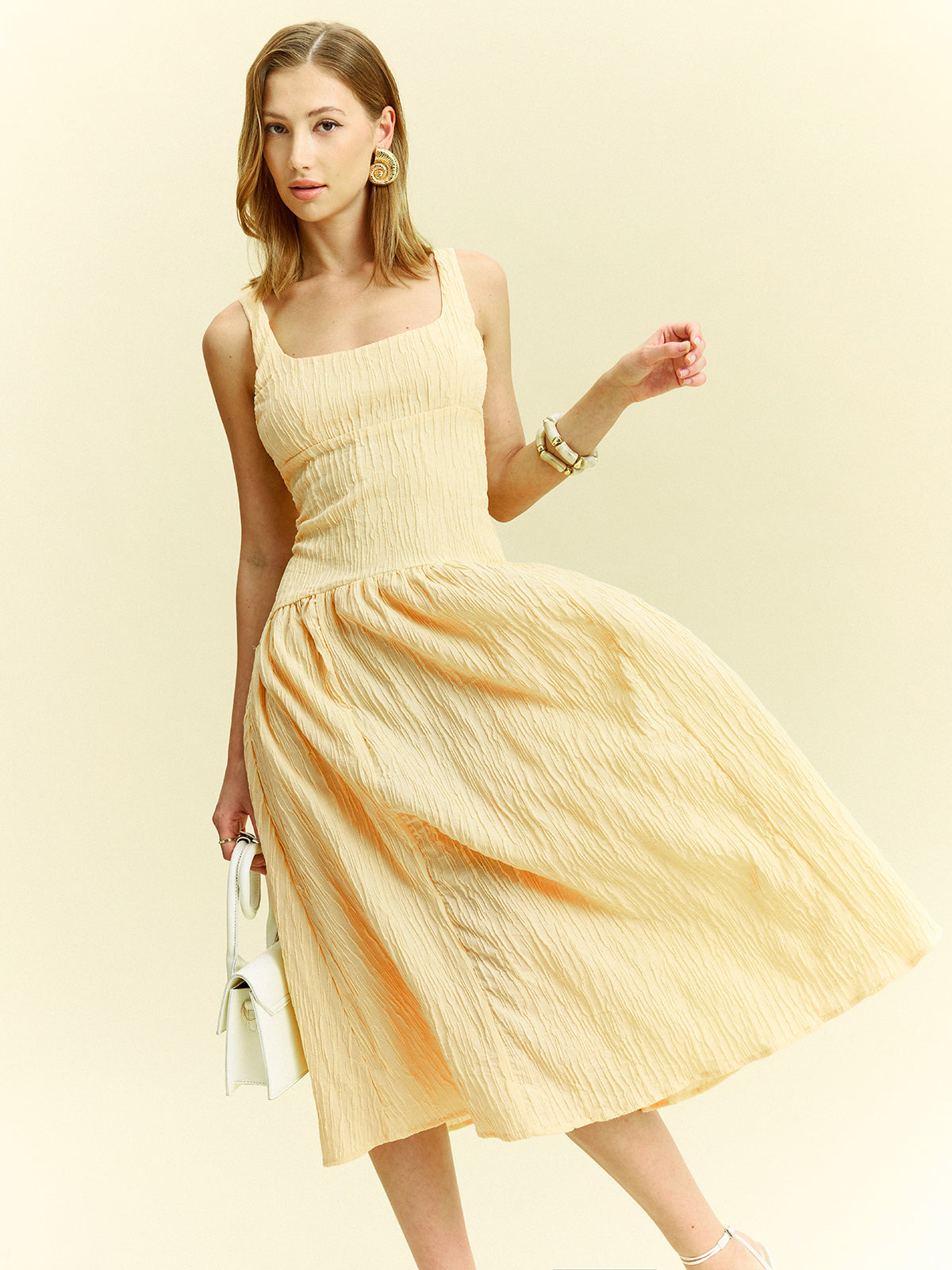 Dokulu Kolsuz Midi Elbise