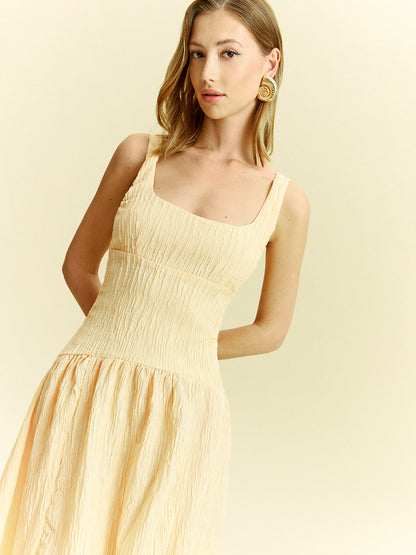 Dokulu Kolsuz Midi Elbise