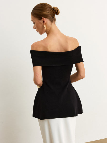 Omuzları Açık Yırtmaçlı Örgü Üst