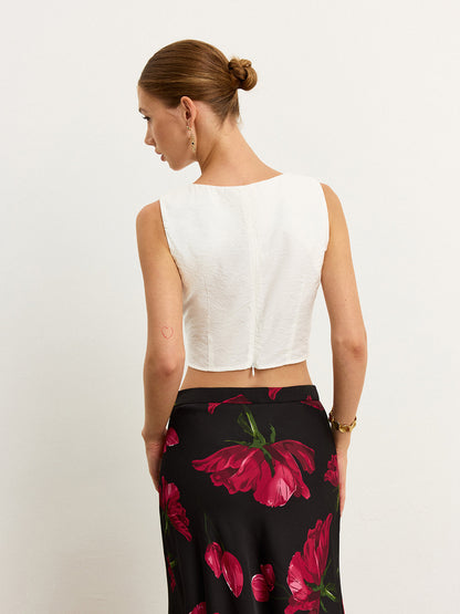 Asimetrik Pileli Dokulu Kumaş Üst