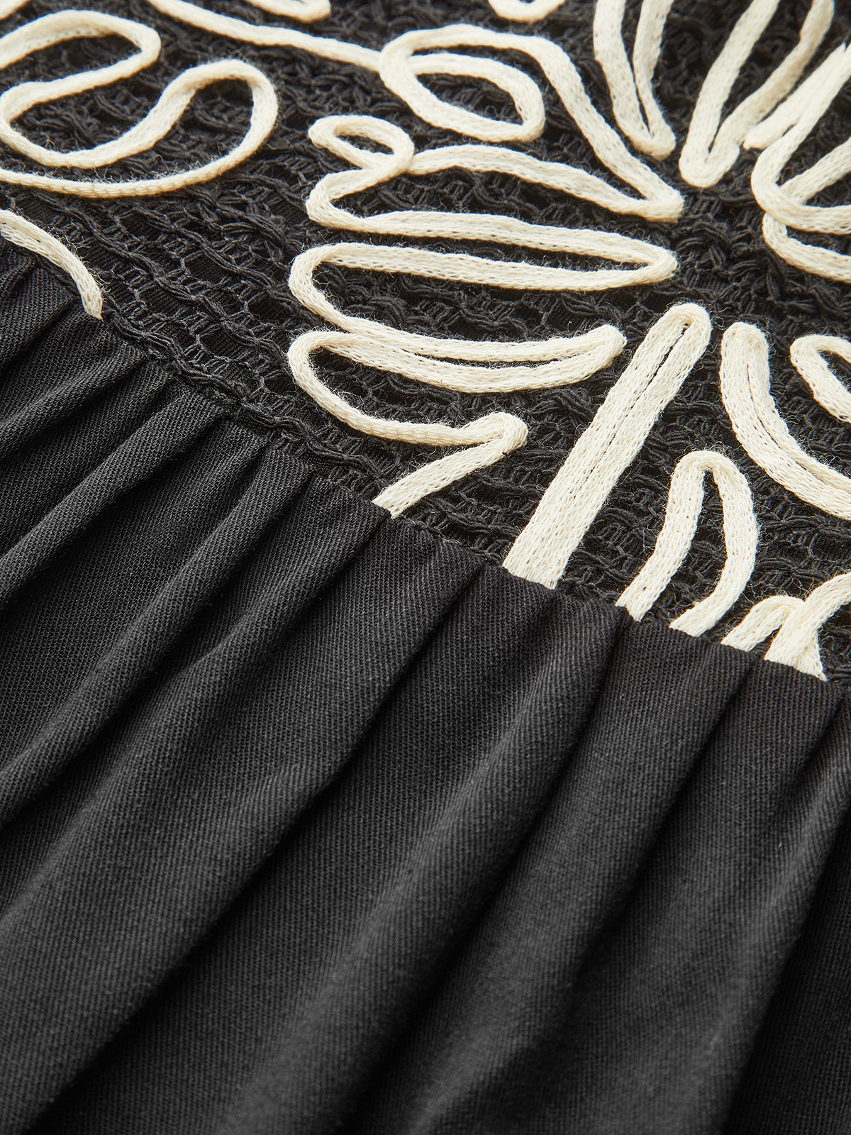 Bağlamalı Askılı İşlemeli Midi Elbise