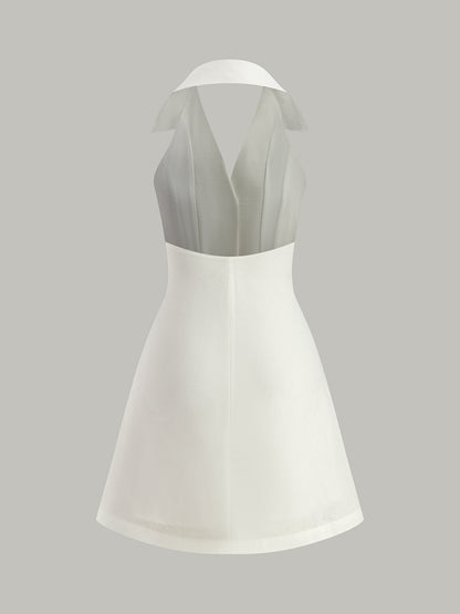 Askılı Yaka Düğmeli Mini Elbise