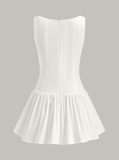 Ön Düğmeli İşlemeli Çiçekli Mini Elbise