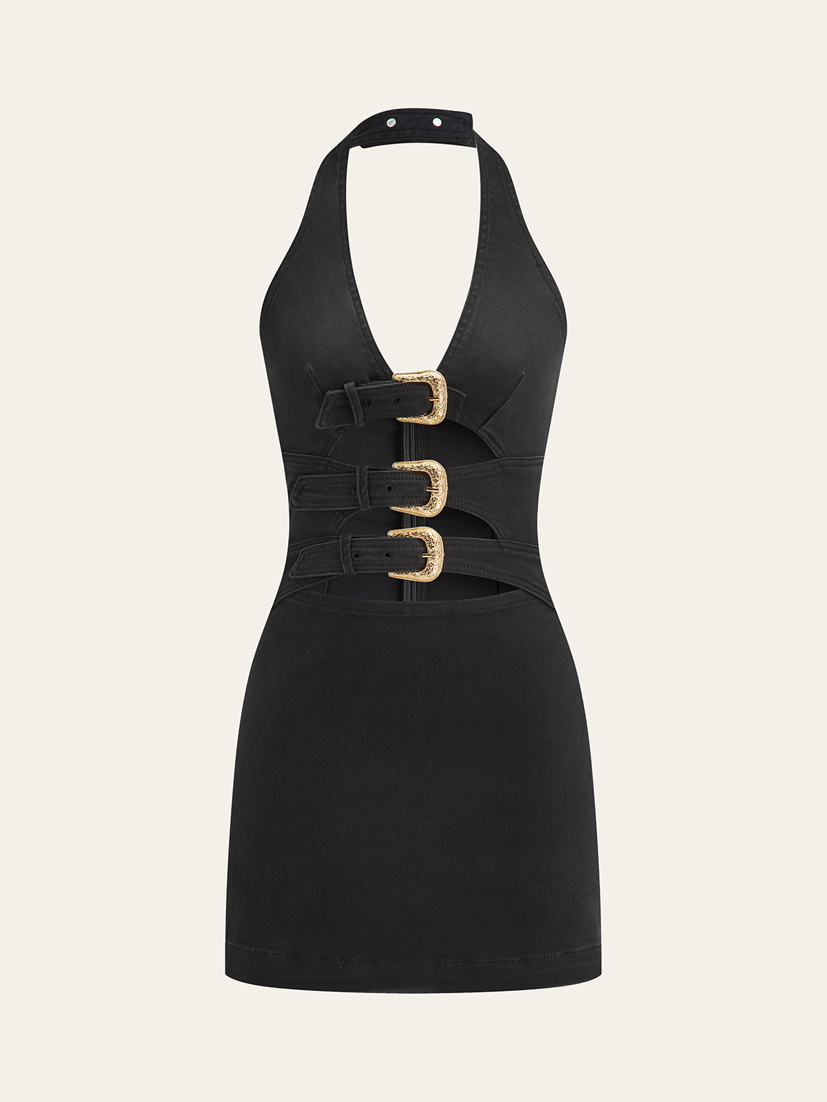 Halter Yaka Toka Detaylı Kot Elbise