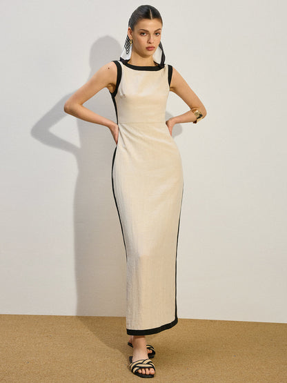 Kontrast Kesim Uzun Elbise