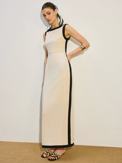 Kontrast Kesim Uzun Elbise