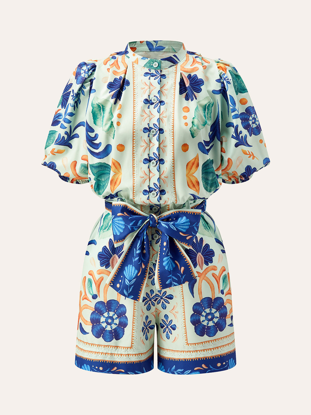 Çiçek Desenli Bağcıklı Tulum