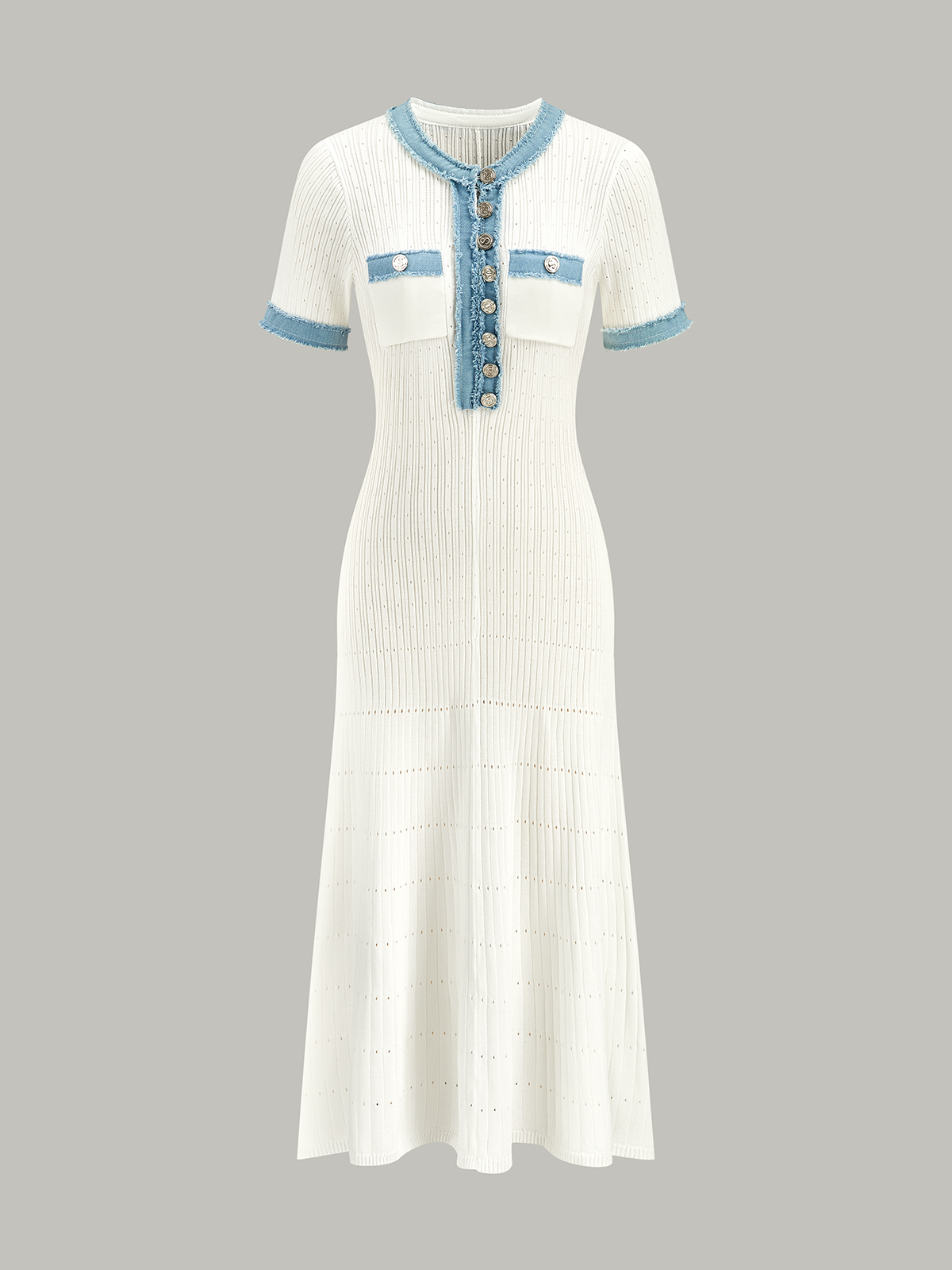 Kenarları Kesilmiş Örgü Midi Elbise