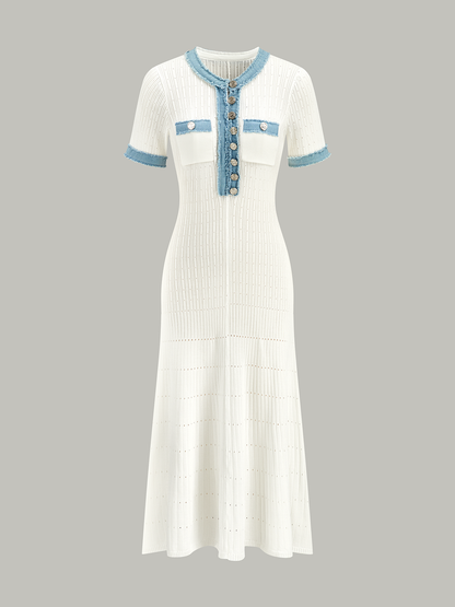 Kenarları Kesilmiş Örgü Midi Elbise