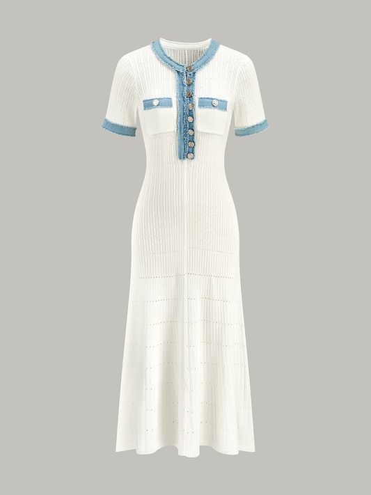 Kenarları Kesilmiş Örgü Midi Elbise