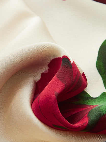 Sırtı Bağlamalı Çiçek Desenli Midi Elbise