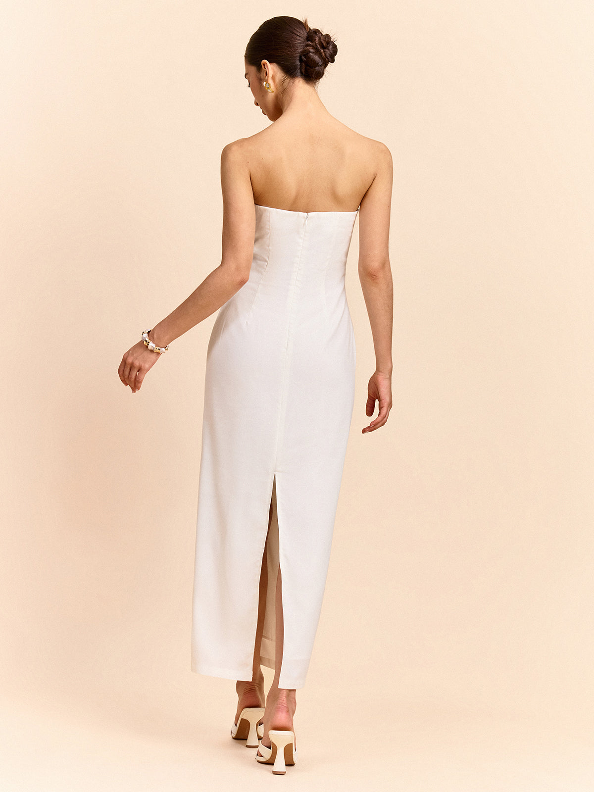 Straplez Çiçek Desenli Uzun Elbise