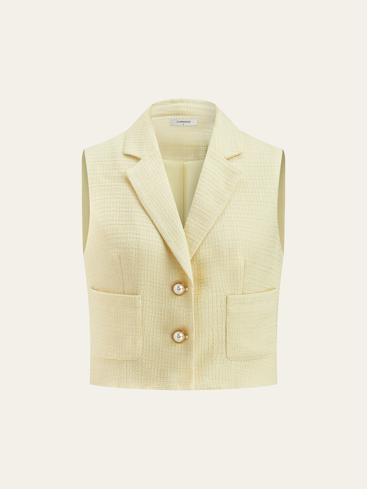 İnci Düğmeli Tweed Yelek ve Şort Takımı