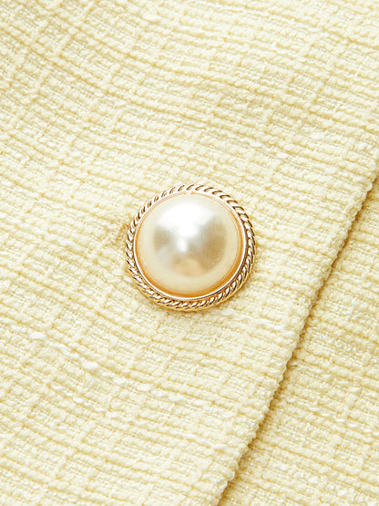 İnci Düğmeli Tweed Yelek ve Şort Takımı