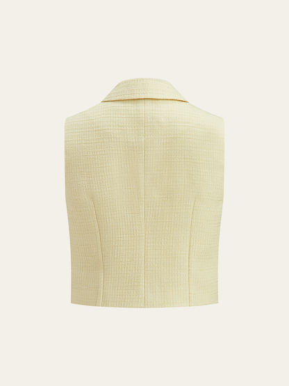 İnci Düğmeli Tweed Yelek ve Şort Takımı