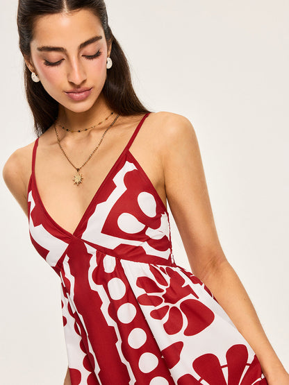 Çiçek Desenli İnce Askılı Elbise