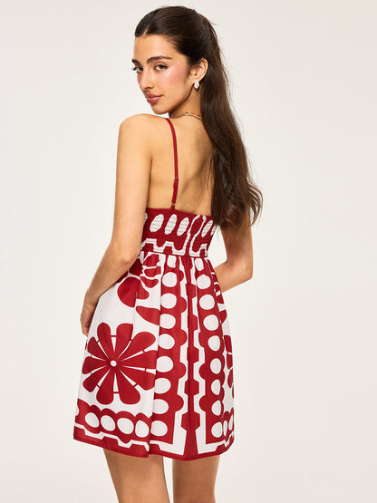 Çiçek Desenli İnce Askılı Elbise
