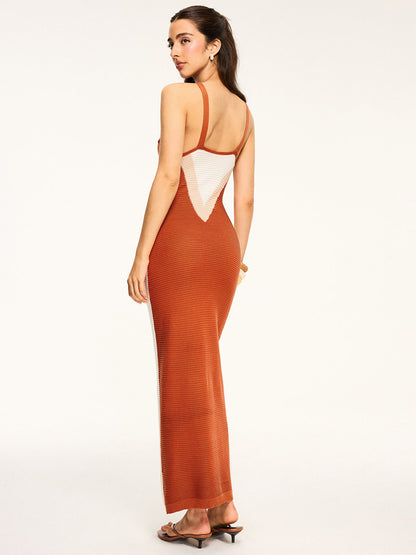 Sırtı Kesik Örgü Uzun Elbise